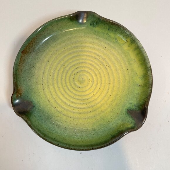 Handcrafted 2 piece Blue & Green Ceramic Dishes one with Fused Glass Center - Picture 4 of 9